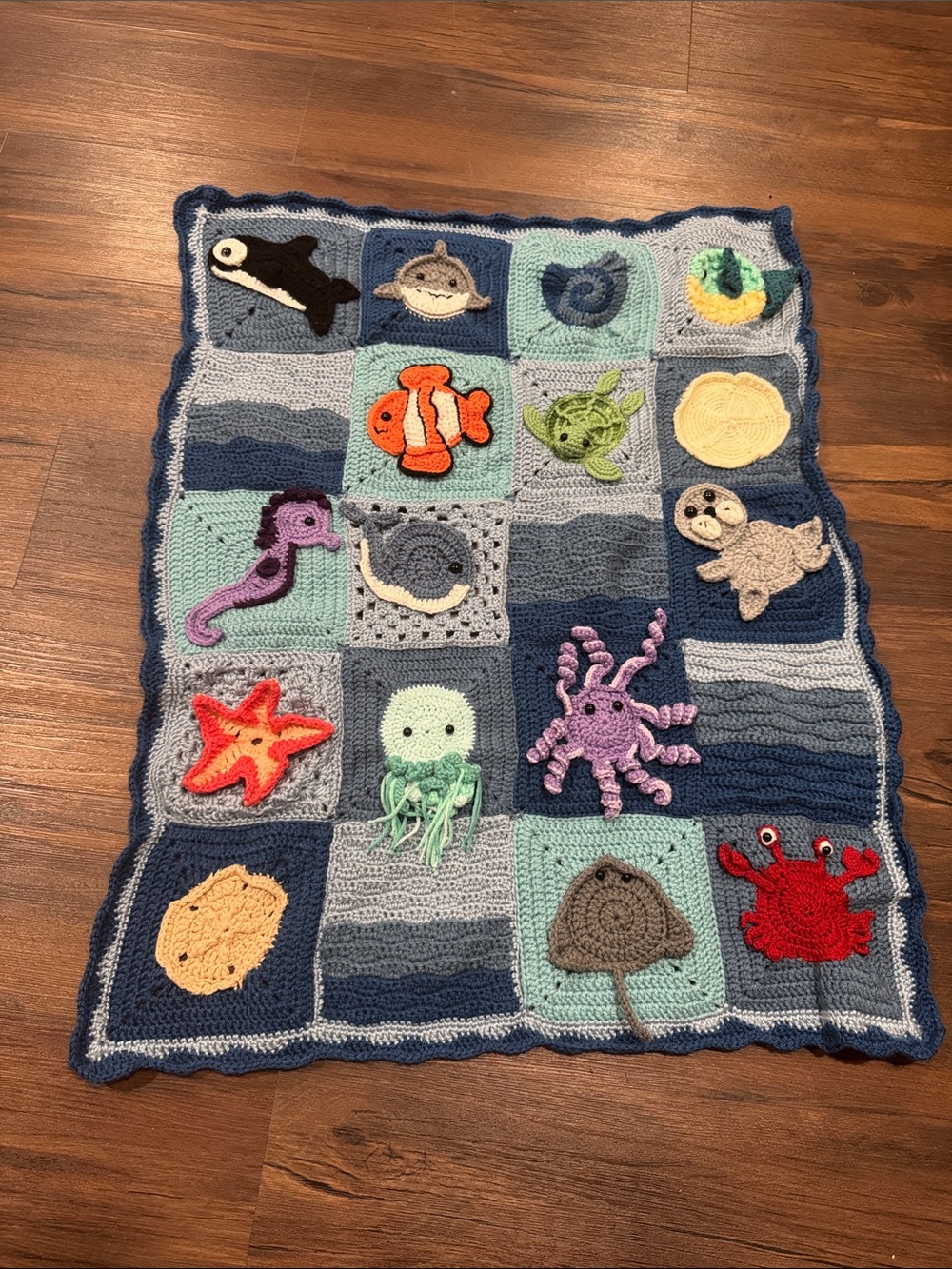 Beautiful Crocheted 3D Sea Creatures Baby Blanket